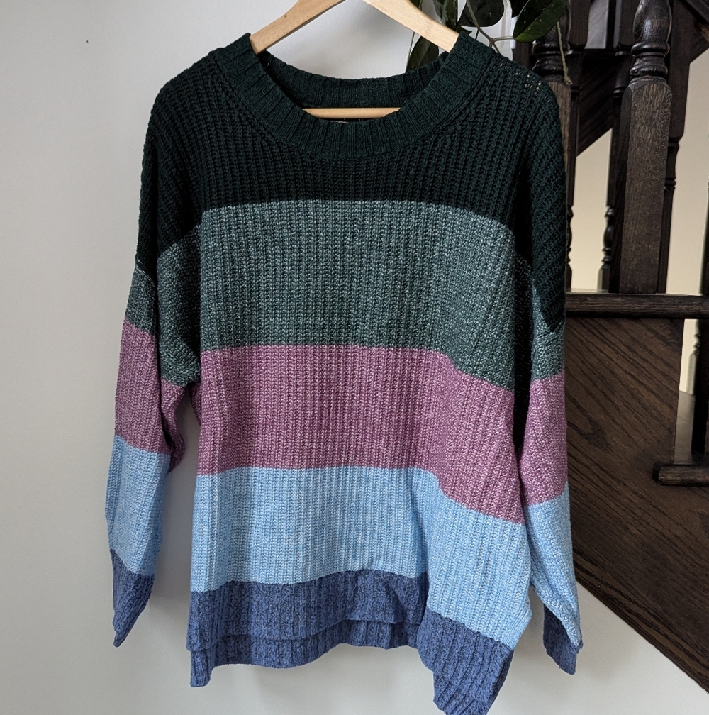 American Eagle Outfitters Colorblock Sweater - Green, Purple, Blue